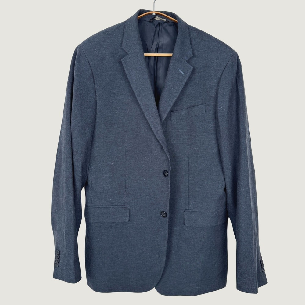 Banana Republic Mens 42L Blue Linen Cotton Standard Fit Blazer Sport Coat Jacket